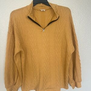 BiBi Mustard Yellow Half-Zip Cable Knit Sweater